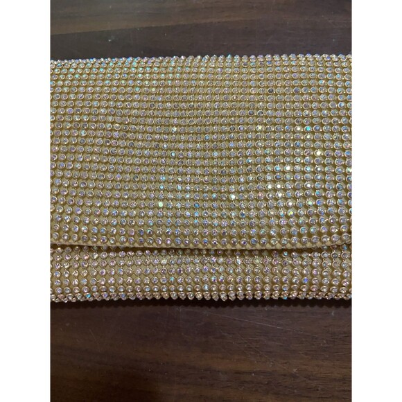 Vintage Rhinestone Evening Clutch Purse Gold Light Chain Should Strap Formal - Picture 3 of 11